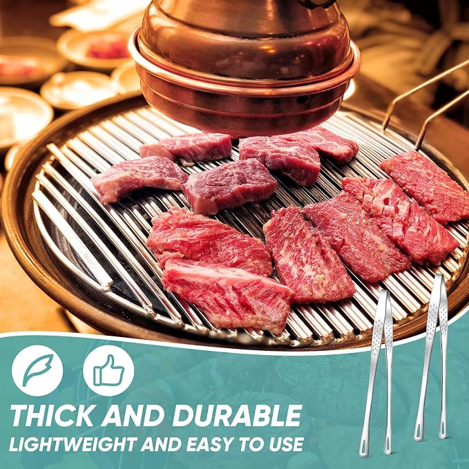 meekoo 6 Pcs 7.8 Inches Stainless Steel Korean BBQ Grill Tongs Japanese - Image 5