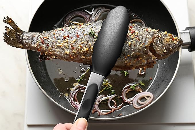 2 Pack Black Kitchen Tongs, Premium Silicone BPA Free Non-Stick Stainless Steel - Image 9