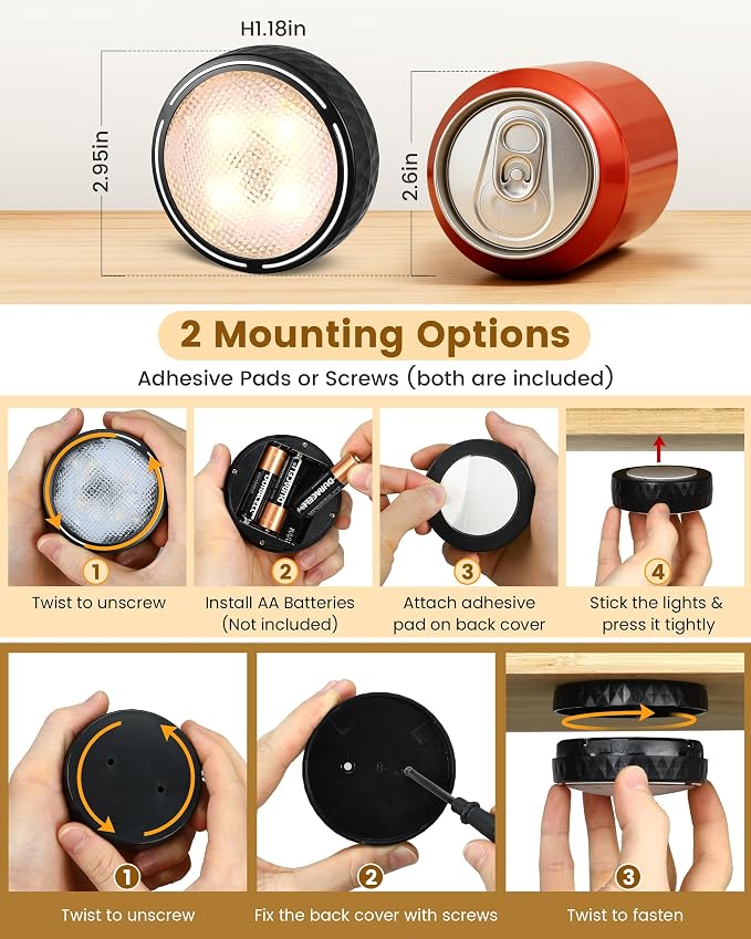 Puck Lights with Remote, Battery Operated LED Under Cabinet Lighting with Timer - Image 4