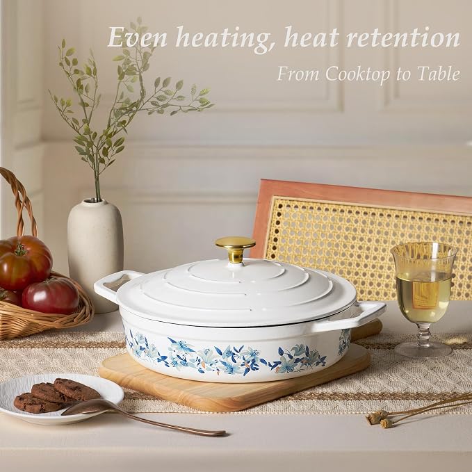 CAROTE 3.5QT Shallow Dutch Oven Enameled Cast Iron Braiser - Image 7