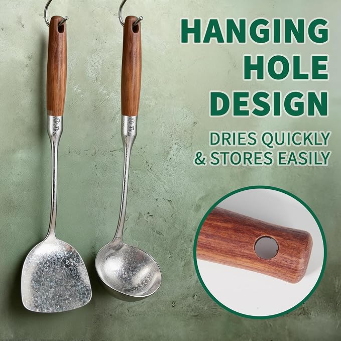 Newness Soup Ladle and Solid Turner, Resilient Pure Titanium Soup Spoon and - Image 7