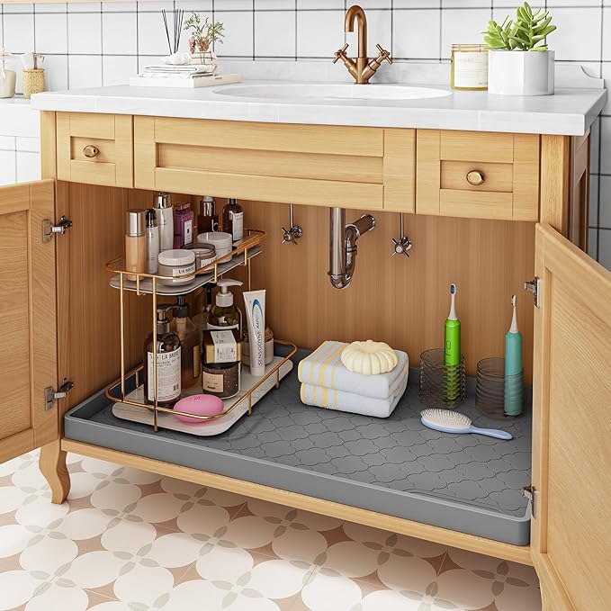 Jin&Bao Waterproof Under Sink Mat 28" x 22", Thick Silicone Mat Cabinet - Image 5