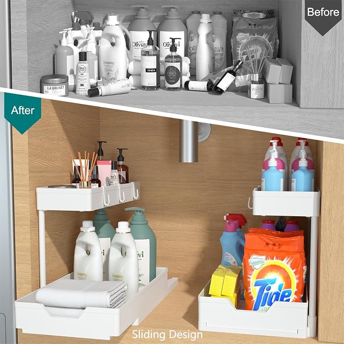 NATURE'S SOURCE 2-Tier Under Sink Organizers and Storage 2 Pack Sliding L-shape - Image 2