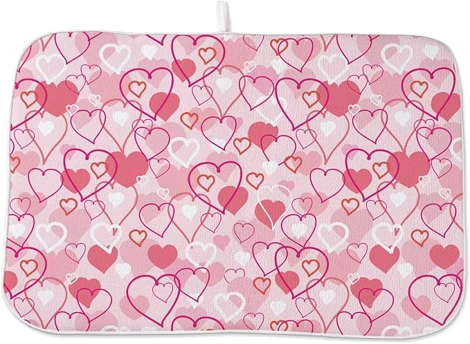 Valentines Day Dish Drying Mat 18 x 24 inch Pink Love Hearts Decorative Drying by AEIOAE