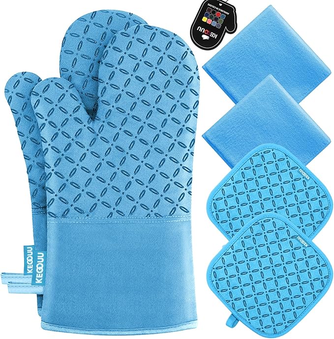 KEGOUU Oven Mitts and Pot Holders 6pcs Set, Kitchen Oven Glove High Heat by KEGOUUOvenMitt