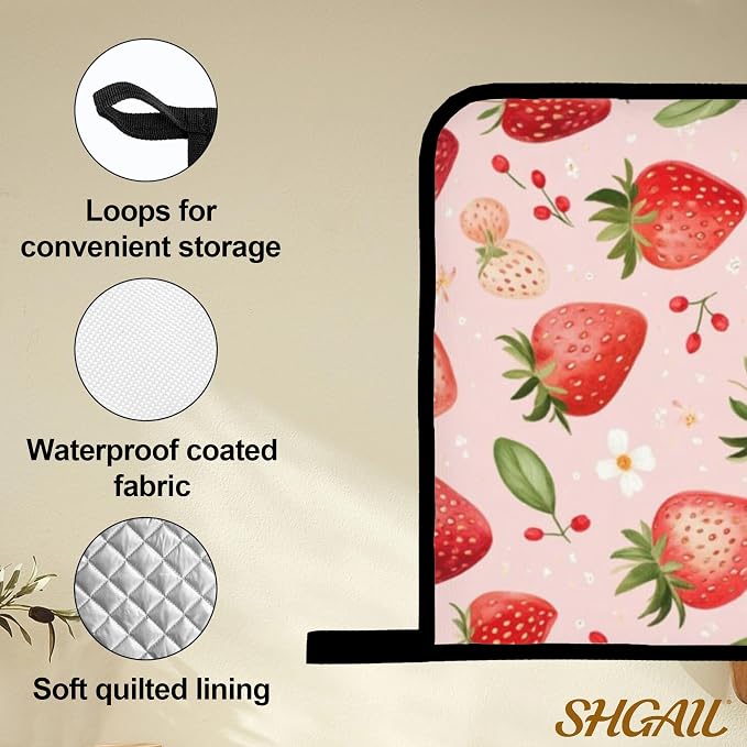 Strawberry Daisy Pattern Oven Gloves and Hot Pads Set - Image 4