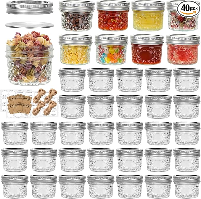 Eathtek 4 oz Mason Jars 40 Pack, 120ml Mini Canning Jars by Eathtek