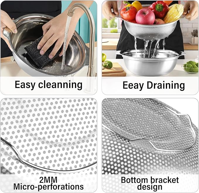 Stainless Steel Colander for Kitchen, 2.5QT Rice Washer Strainer - Image 5