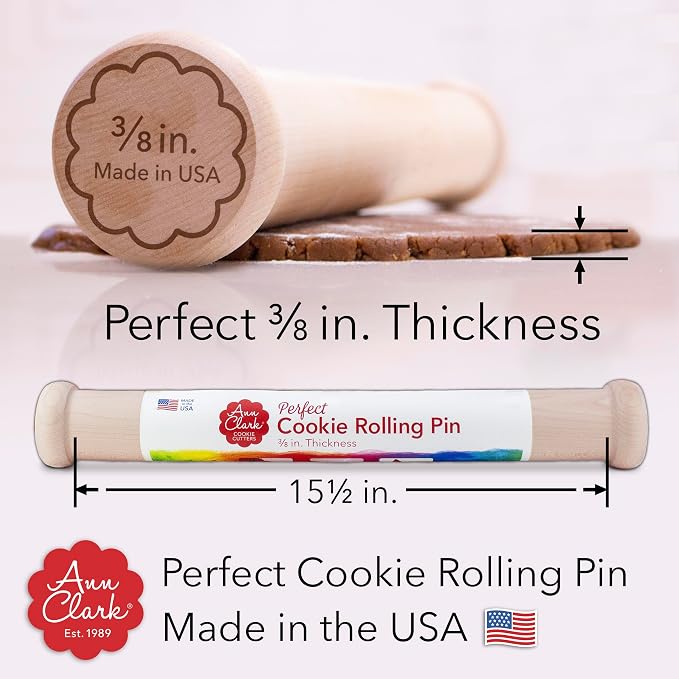 Perfect Cookie Rolling Pin 3/8-in. Fixed Depth Hardwood Made in the USA by Ann - Image 3