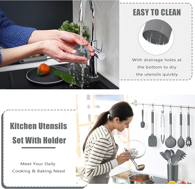 E-far 14 Pieces Silicone Cooking Utensils Set, Kitchen Utensils Set - Image 7