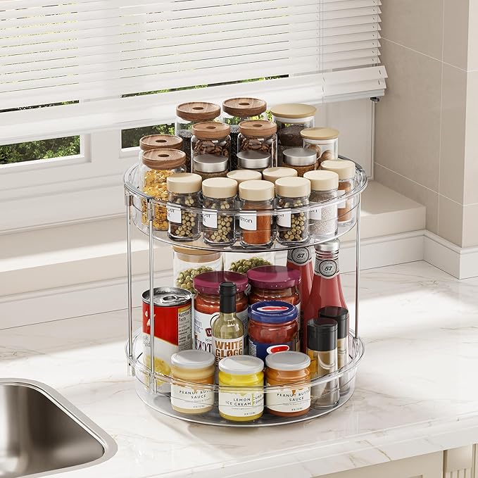 LAMU 12inch 2 Tier Lazy Susan Turntable Organizer Rotating Spice Rack - Image 6