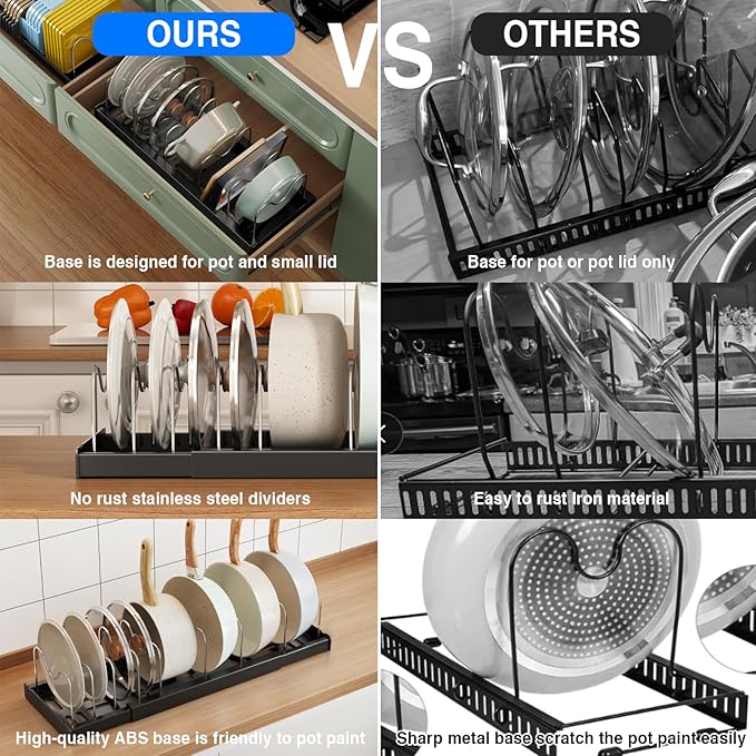 Mustorn 2 Pack Pots and Pans Organizer under Cabinet, ABS Base, Countertop Rack - Image 5