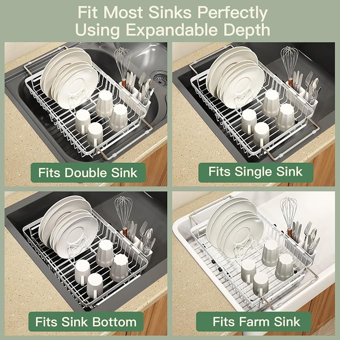 MAJALiS Dish Drying Rack Over The Sink, Expandable Stainless Steel Dish Drainer - Image 4