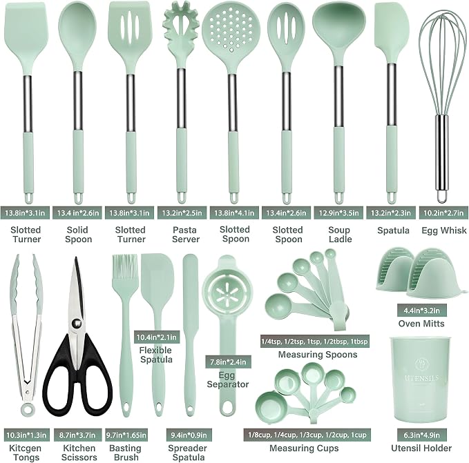 QMVESS Silicone Cooking Utensils Set, 446°F Heat Resistant Spatula, Spoons Set - Image 3