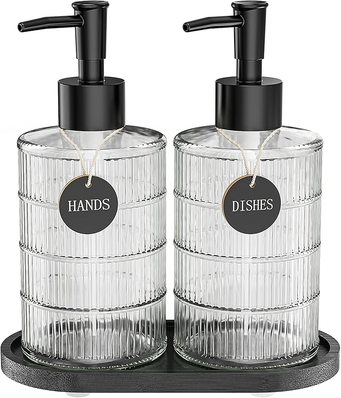 MASADI Soap Dispenser Set with Bamboo Tray, Dish and Hand Soap Lotion Dispenser by masadi