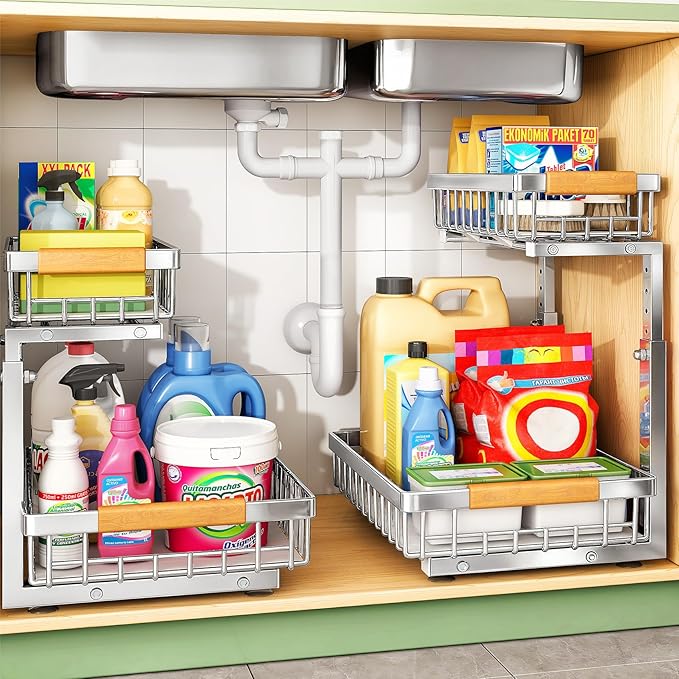 Kitstorack Under Sink Organizer, 2 Tier Under the Sink Storage, Slide out Pull by Kitstorack