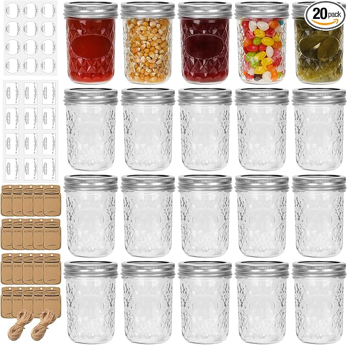 Eathtek 8 oz Mason Jars 20 Pack, 240ml Mini Canning Jars by Eathtek