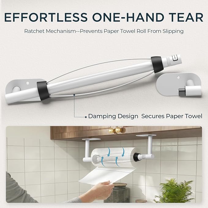 FORIOUS Paper Towel Holder Under Cabinet, One Hand Operable - Image 9
