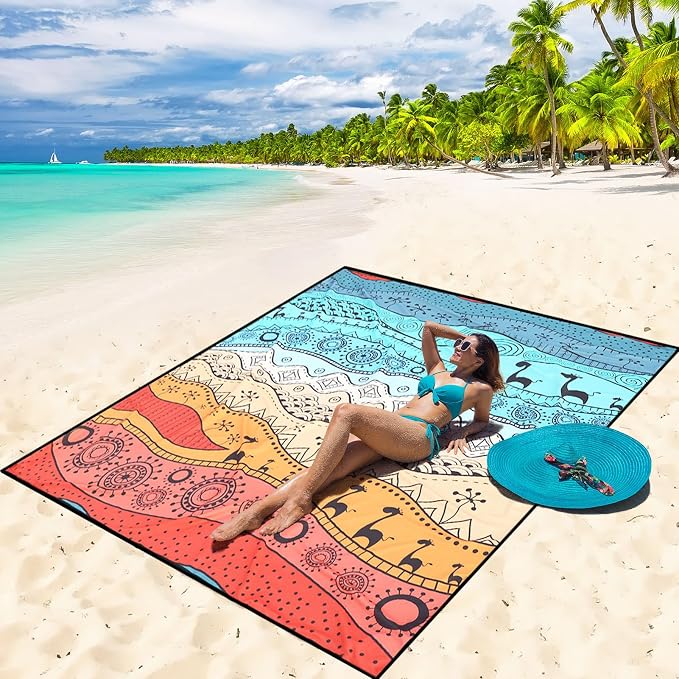 WIWIGO Beach Blanket Waterproof Sandproof Beach Mat 79" X 83"/10'x9'for 2-8 by WIWIGO