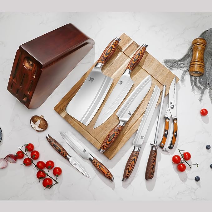MSY BIGSUNNY 9pcs Knife Block Set, German Steel Kitchen Knife Set - Image 4
