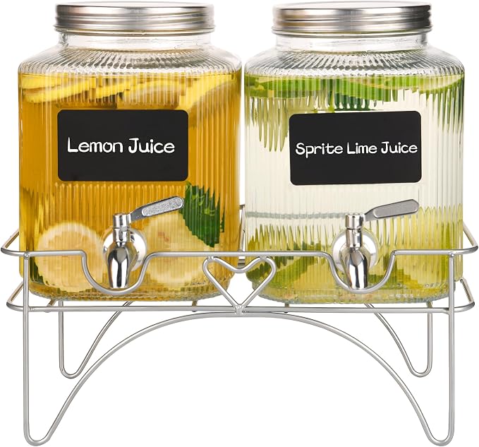 Lulonpon 2 x 4L Glass Drink Dispenser, Beverage Dispenser by Lulonpon