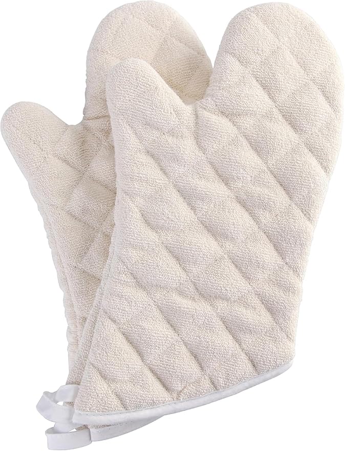 Terry Cloth Oven Mitts Heat Resistant to 482° F 13 Inch 100% Cotton Set of 2 by ARCLIBER