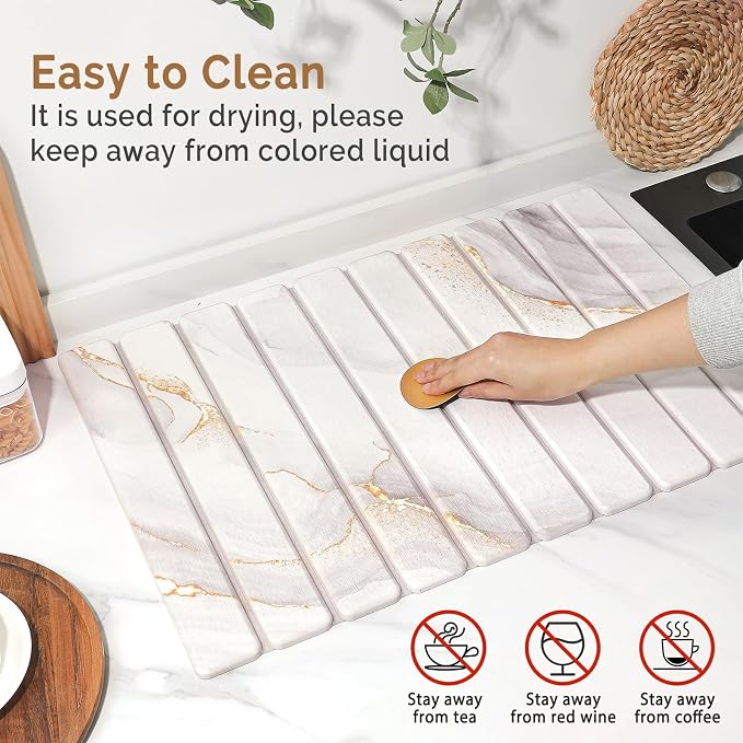 Large Stone Dish Drying Mat for Kitchen Counter, Quick Dry Stone Dishes Mats - Image 5