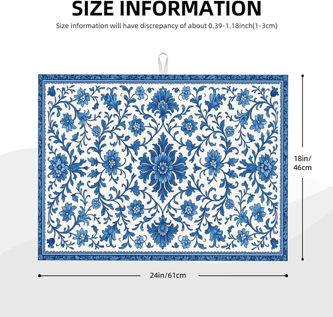 Blue and White Pattern Dish Drying Mats - Image 3