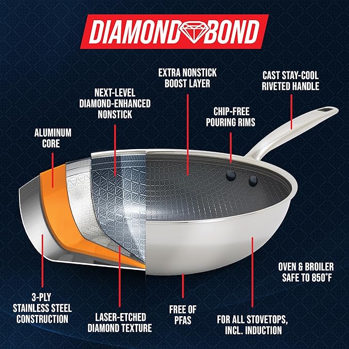 Blue Diamond Hybrid Nonstick Stainless Steel 10” Frying Pan, PFAS-Free Ceramic - Image 5