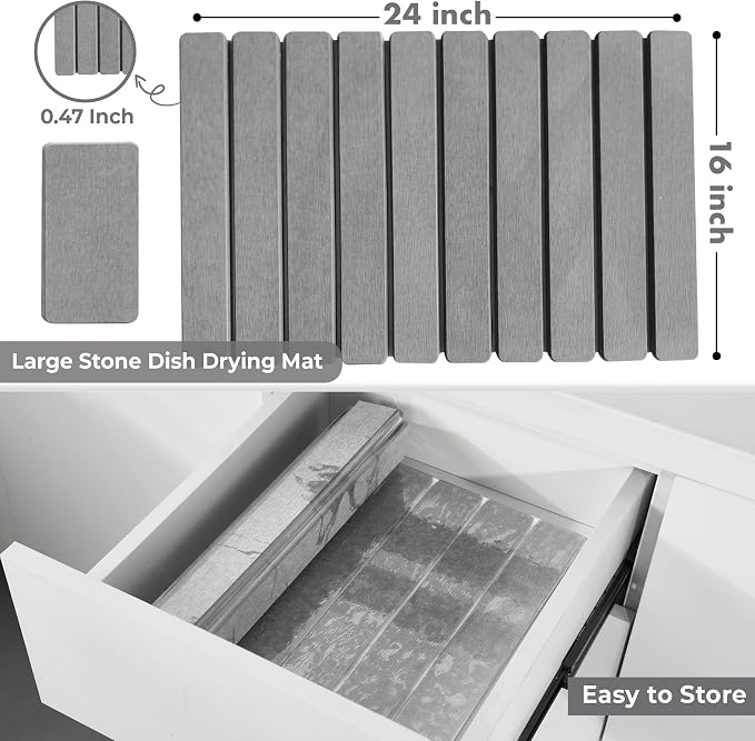 Large Stone Dish Drying Mat for Kitchen Counter, Quick Dry Stone Dishes Mats - Image 2