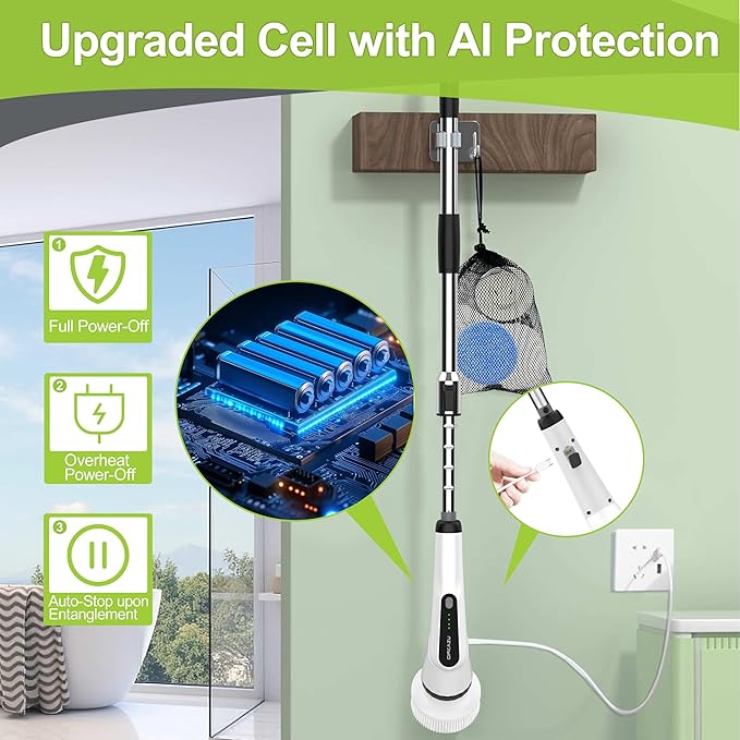 Dreazu Electric Spin Scrubber, 12-in-1 Shower Scrubber & Retractable Long Handle - Image 6