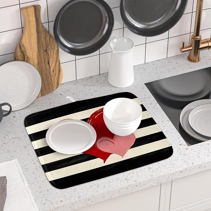 Valentines Day Dish Drying Mat for Kitchen Counter 16x18 Inch Red Pink Love - Image 6