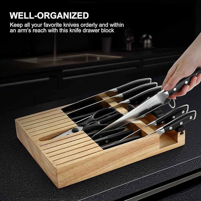 Knife Set with Block, N NOBLE FAMILY 16Pcs Kitchen Knives Drawer Organizer Set - Image 4