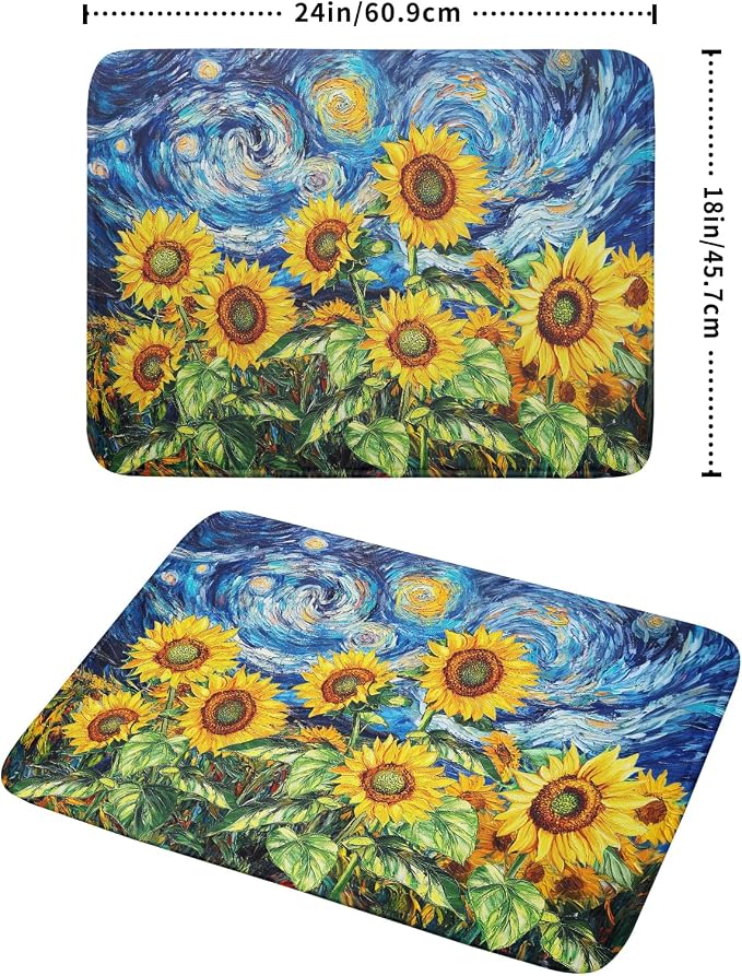 Sunflower Dish Drying Mat for Kitchen Counter 24x18 Inch Starry Night Drying Mat - Image 5