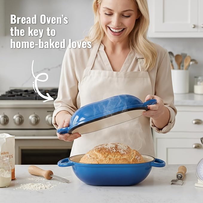2 QT Oval Dutch Oven for Bread Baking, Enamelled Cast Iron Bread Oven for - Image 2