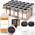 Glass Spice Jars with Labels with Metal Lids and Shakers Minimalist 24 Pack Set by Finessy