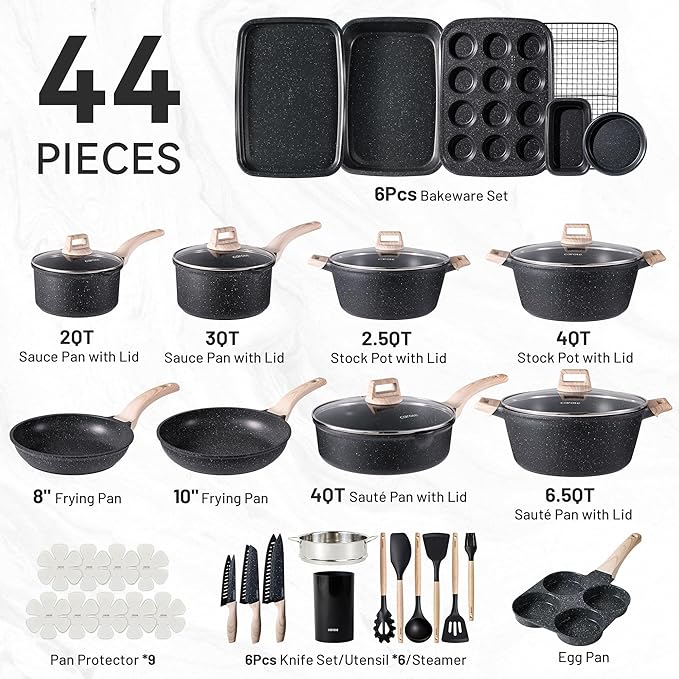 CAROTE 44pcs Pots and Pan Set Nonstick, Cookware Sets, Cooking Set Non Stick - Image 2