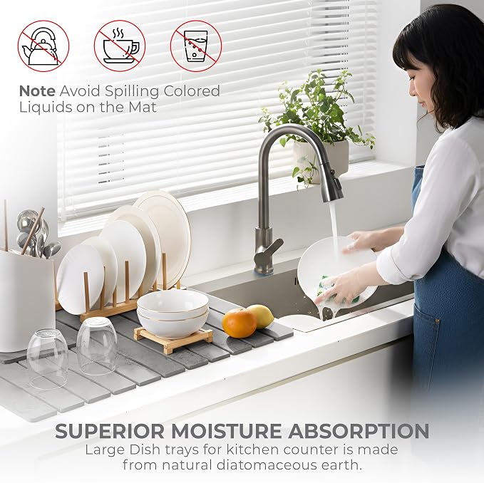 Large Stone Dish Drying Mat for Kitchen Counter, Quick Dry Stone Dishes Mats - Image 7