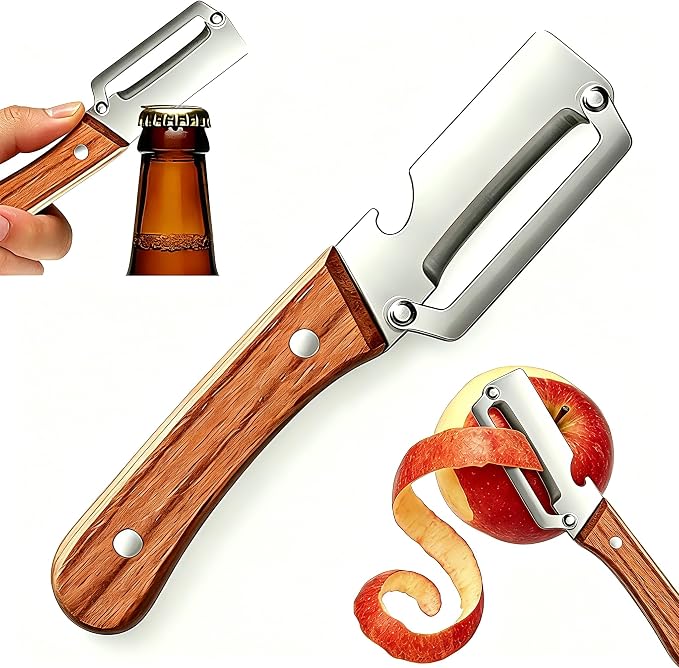 Multi-Functional Vegetable Peeler, Zero Snag Wooden Handle Stainless Steel by Unknown