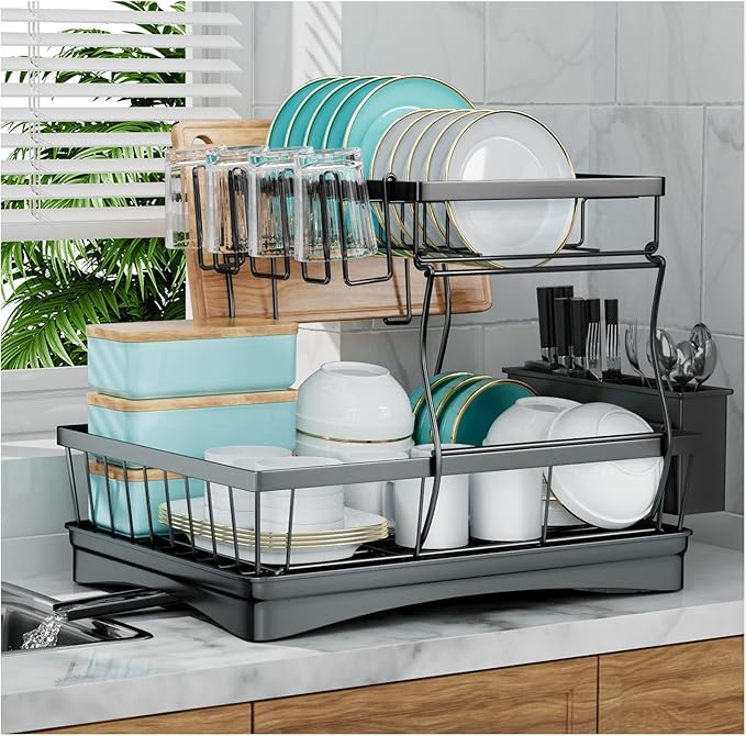 7 code Large Dish Drying Rack for Kitchen Counter, Detachable Large Capacity by 7+code
