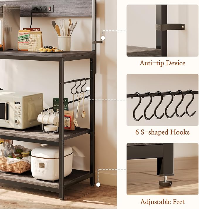 SUPERJARE Bakers Rack with Power Outlets, Microwave Stand, 39.4 X 14.3 Inch - Image 8
