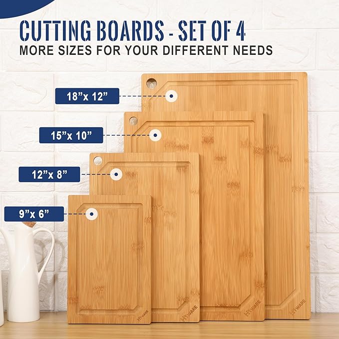 Hiware 4-Piece Extra Large Bamboo Cutting Boards Set - Image 2
