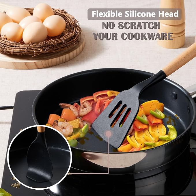 E-far Silicone Cooking Utensils Set, 5-Piece Black Kitchen Utensils Set - Image 4