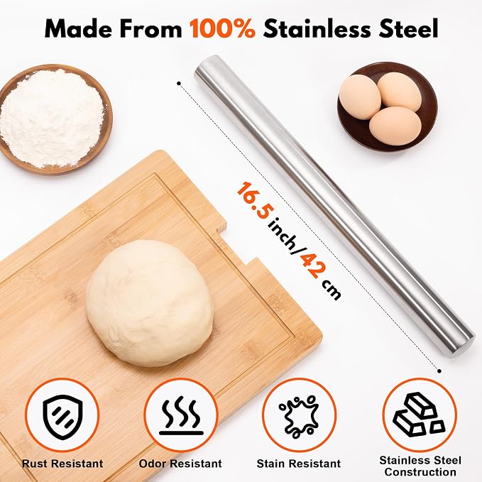 Rainspire Rolling Pins for Baking 304 Stainless Steel Dough Roller Perfect - Image 2