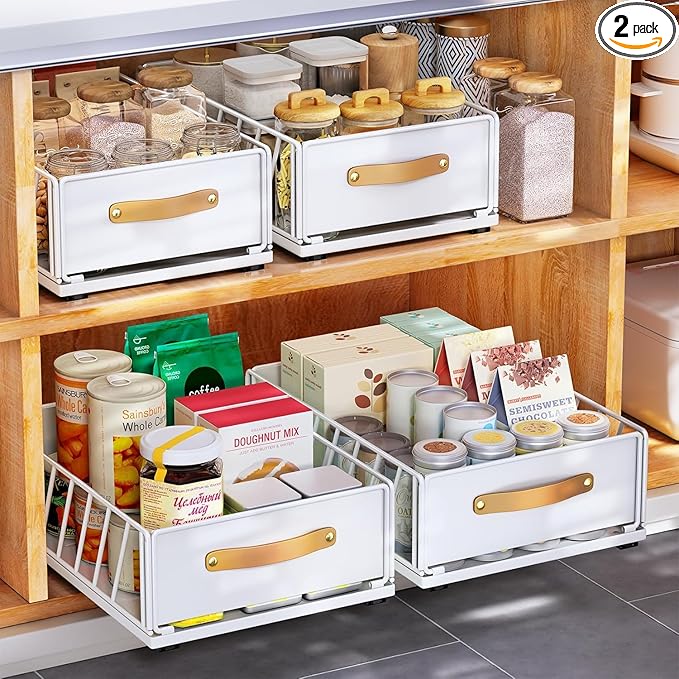 2Pack Pull out Cabinet Organizer, Heavy Duty Slide out Pantry Shelves Drawer by Kitstorack