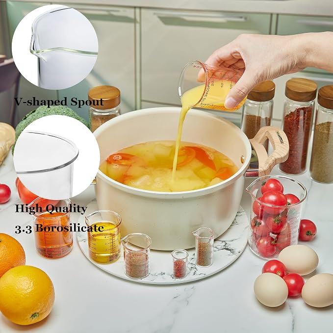 Ackers 7-Piece Glass Measuring Cup Set, Borosilicate Beaker Style Nesting - Image 2