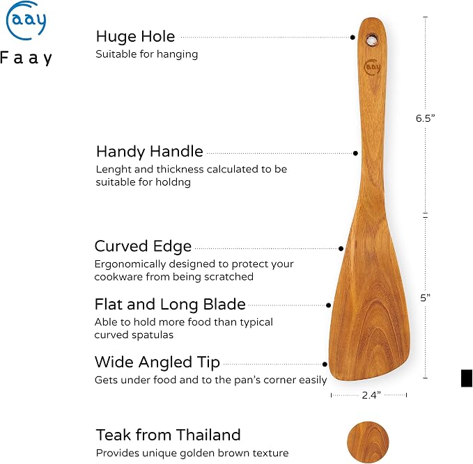 FAAY 11.5 Inch Teak Wood Spatula/Turner - Image 2