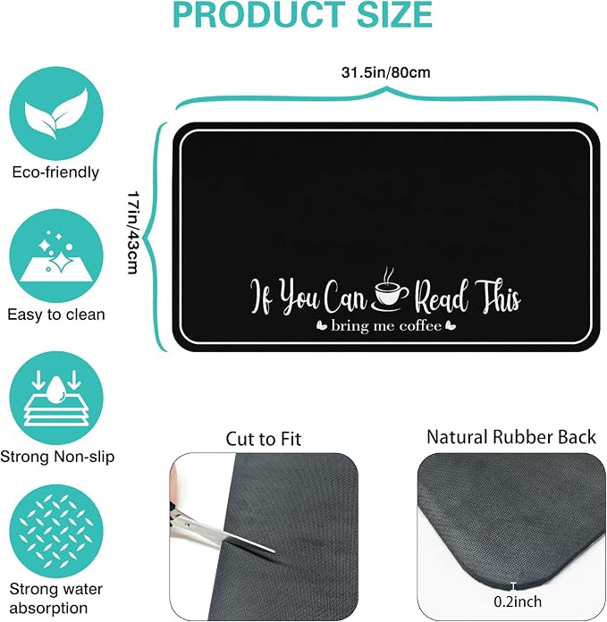 Coffee Bar Mat for Countertops 31.5inx17in, Absorbent Hide Stain Anti-Slip Cafe - Image 5
