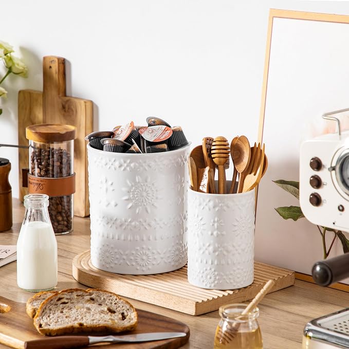 LOVECASA Utensil Holder, 7.2"+5.4" Ceramic Utensil Holder - Image 4