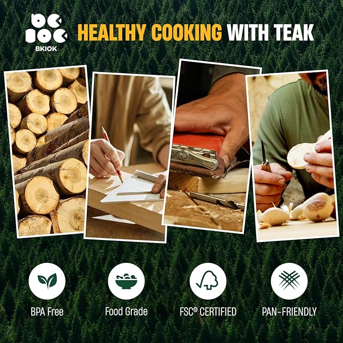 Bkiok Wooden Spoons for Cooking, Natural Teak Wood Kitchen Utensils Set for - Image 2